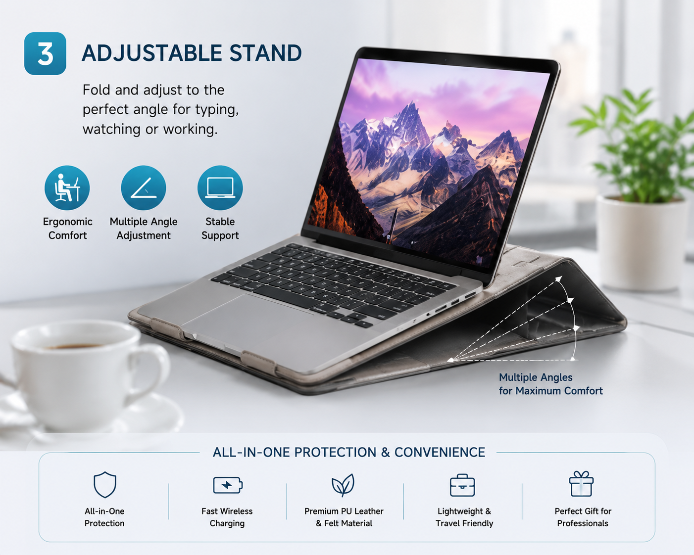 4 in 1 Wiresless Charging Laptop Sleeve